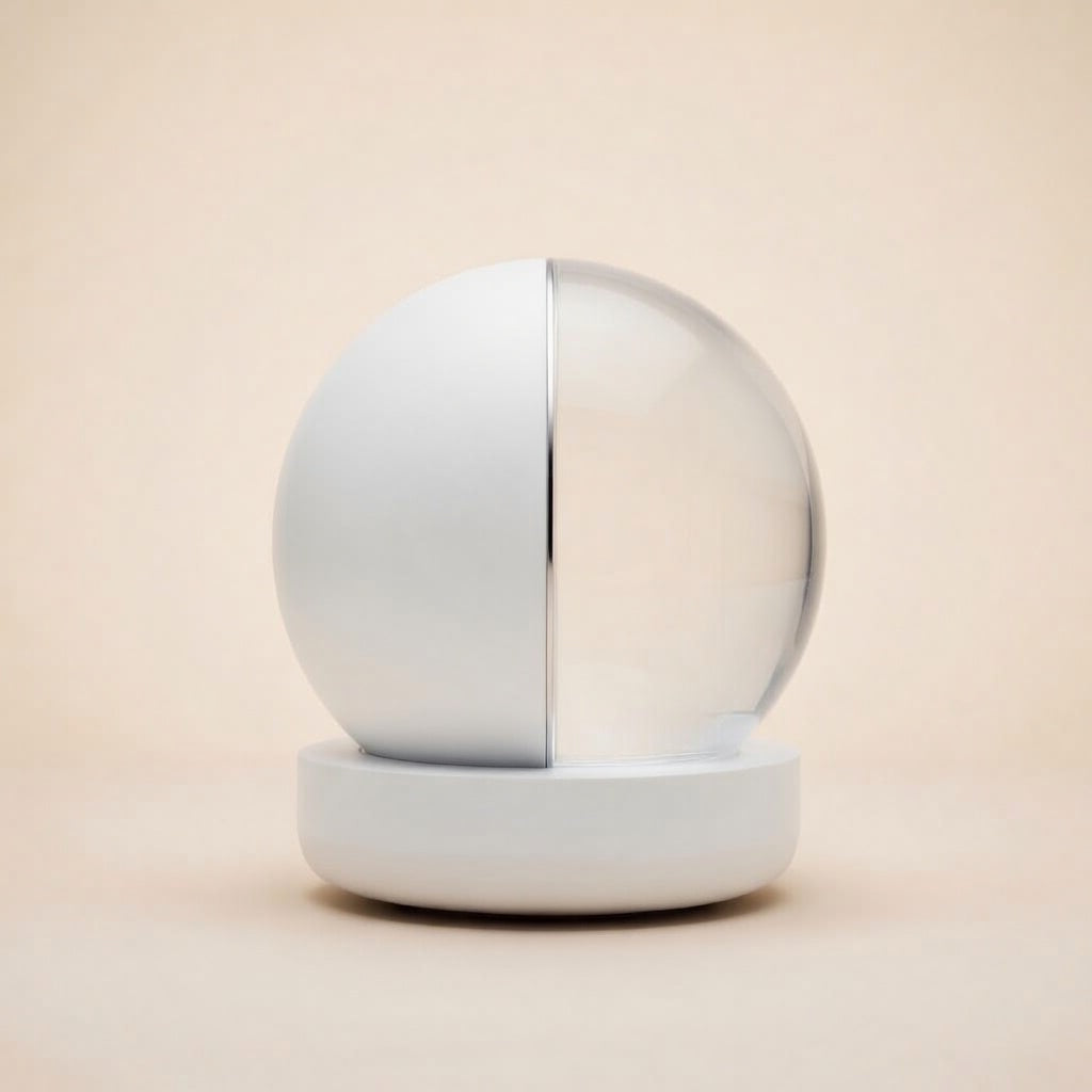 Forever Memory Sphere in white color with minimal design and crystal clear sphere