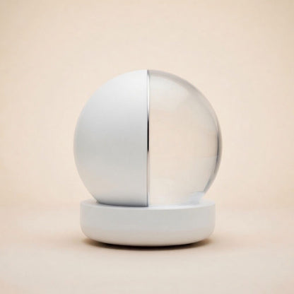 Forever Memory Sphere in white color with minimal design and crystal clear sphere